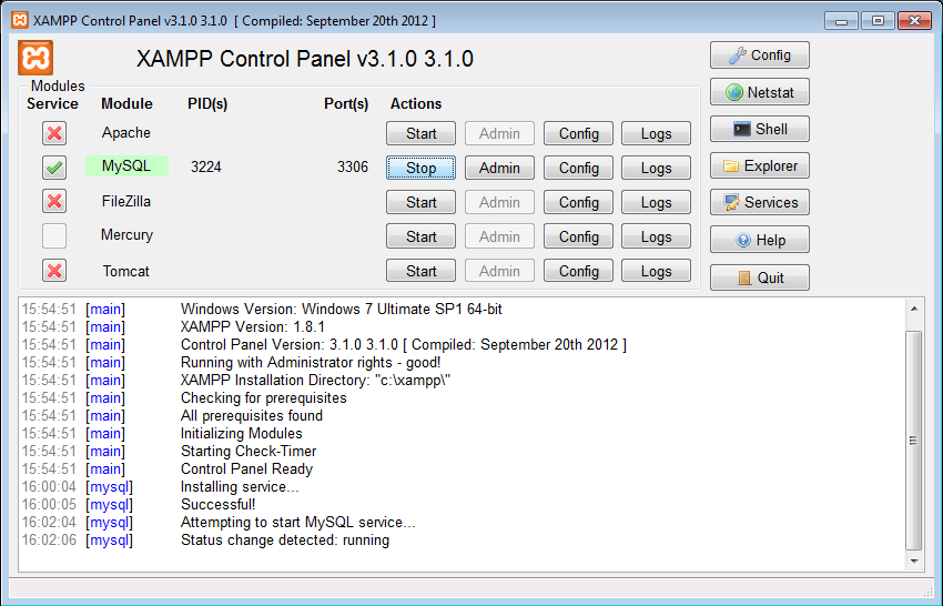 XAMPP Control Panel